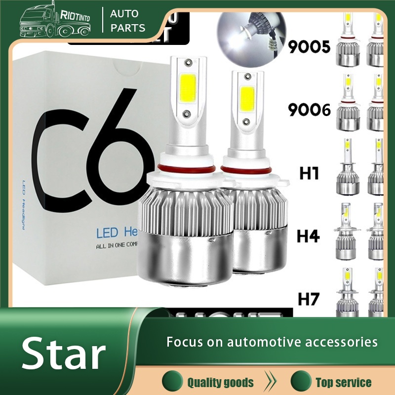 Bộ 2 Đèn Pha led Chip c6 3000k 6000k 8000k ip67 12v h1 h3 h4 h7 h11 9006 9005 h13 Chất Lượng Cao