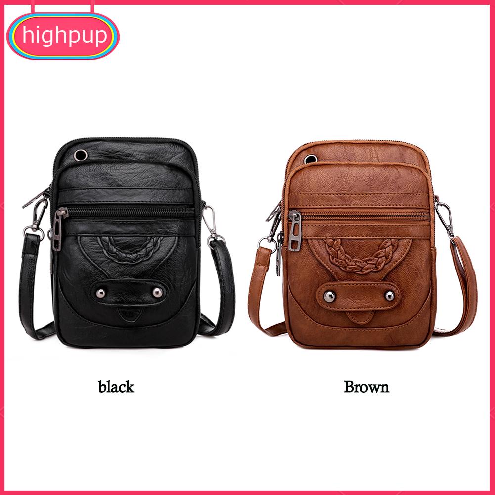 Túi Đeo Vai mini Bằng Da pu Mềm Màu Trơn Có Dây Kéo Dành Cho Bạn Nữ