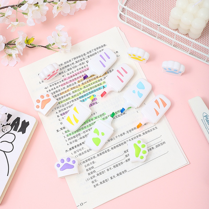 Bút chì màu Bút dạ quang bút đánh dấu Chân mèo dễ thương văn phòng phẩm đồ dùng học sinh quà  phần thưởng Văn phòng phẩm