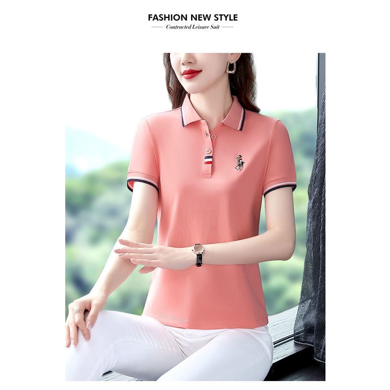 Áo Thun polo 100% Cotton Tay Ngắn Dáng Rộng Phong Cách Mới Cho Nữ