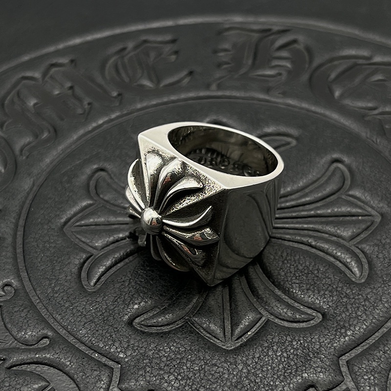 CHROME HEARTS Nhẫn Mạ Bạc 925 Hình Vuông / Hoa Phong Cách punk hip hop Đường Phố Cá Tính