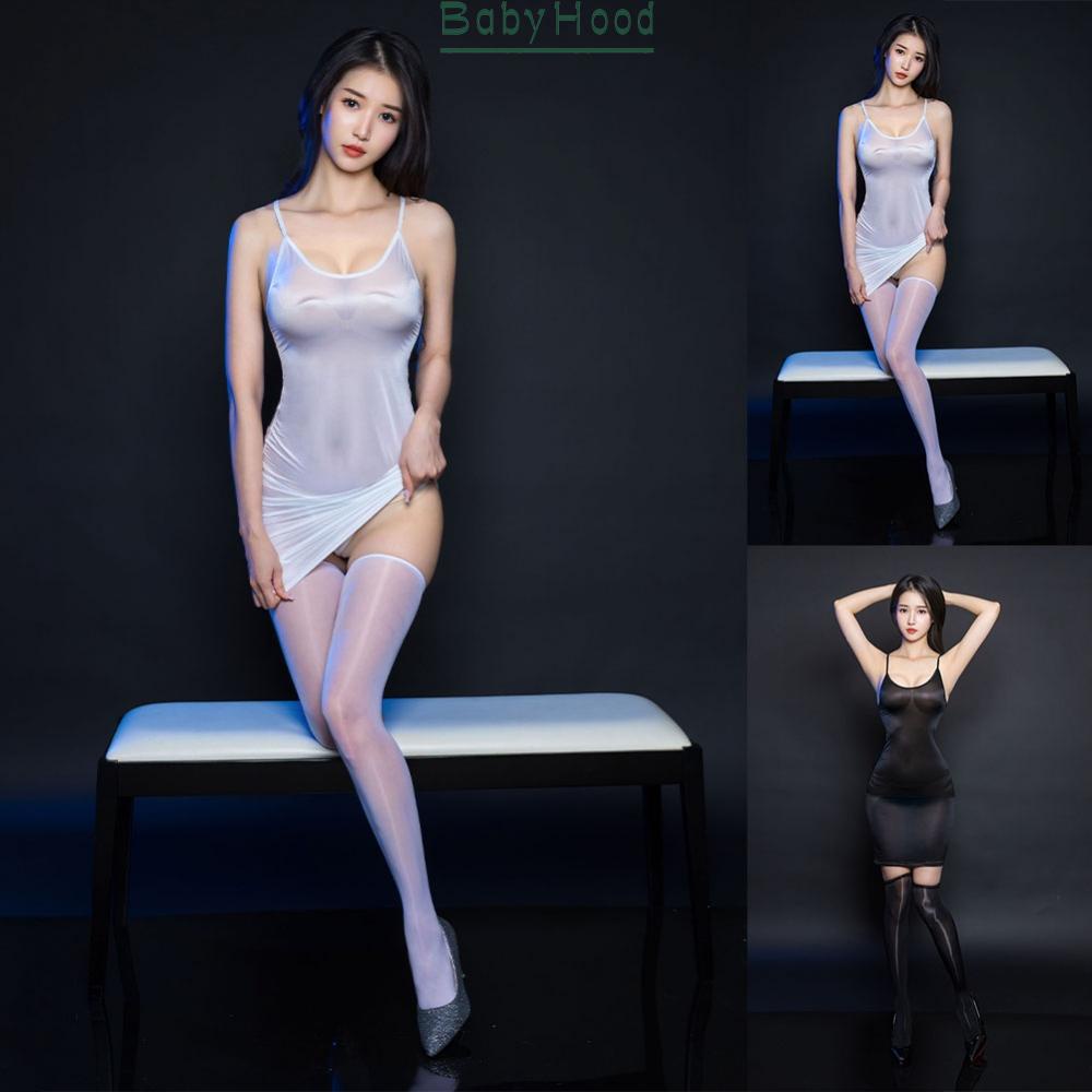 Women Sexy Sheer Oil Shiny Glossy Bodycon Dress Hollow Out  Nightdres Thongs#BBHOOD