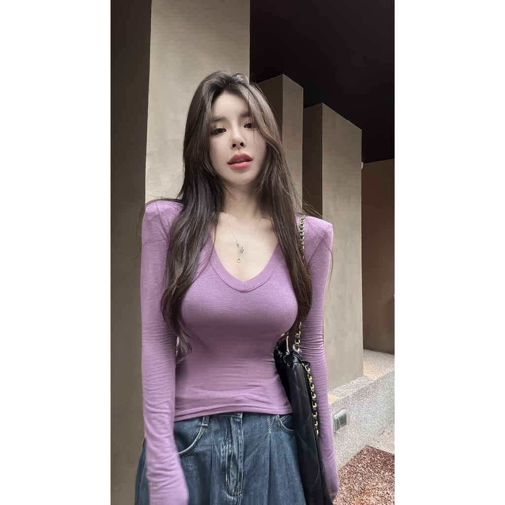 Áo Thun Tay Dài Cổ Chữ v Thiết Kế Mới Thời Trang Dành Cho Mùa Thu