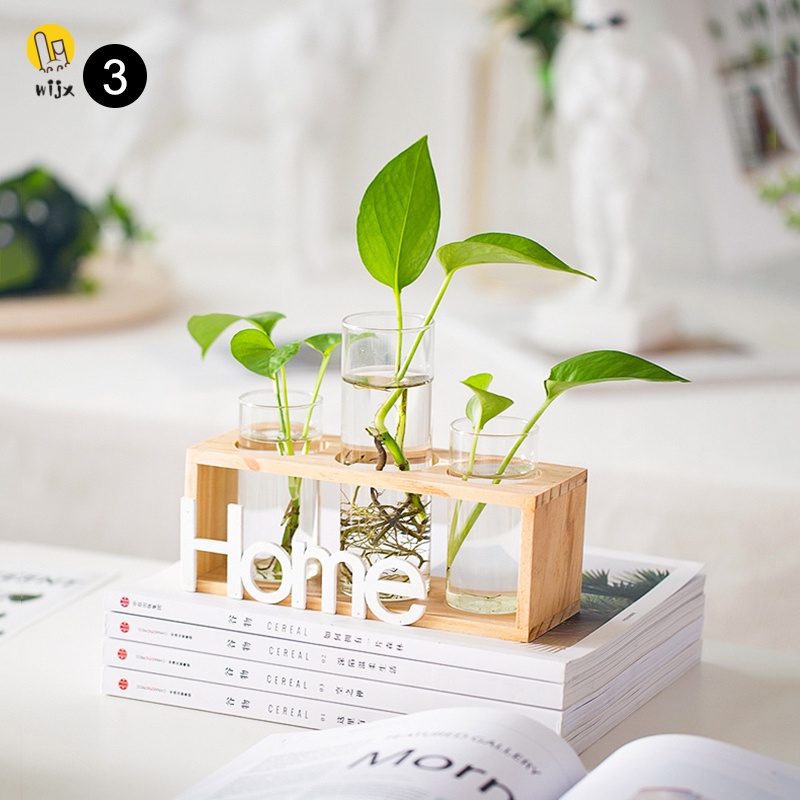 Kính Bình Hoa Thủy Tinh Trong Suốt Khung Gỗ Để Bàn Sáng Tạo Trang Trí Nhà Cửa / Quán Cà Phê