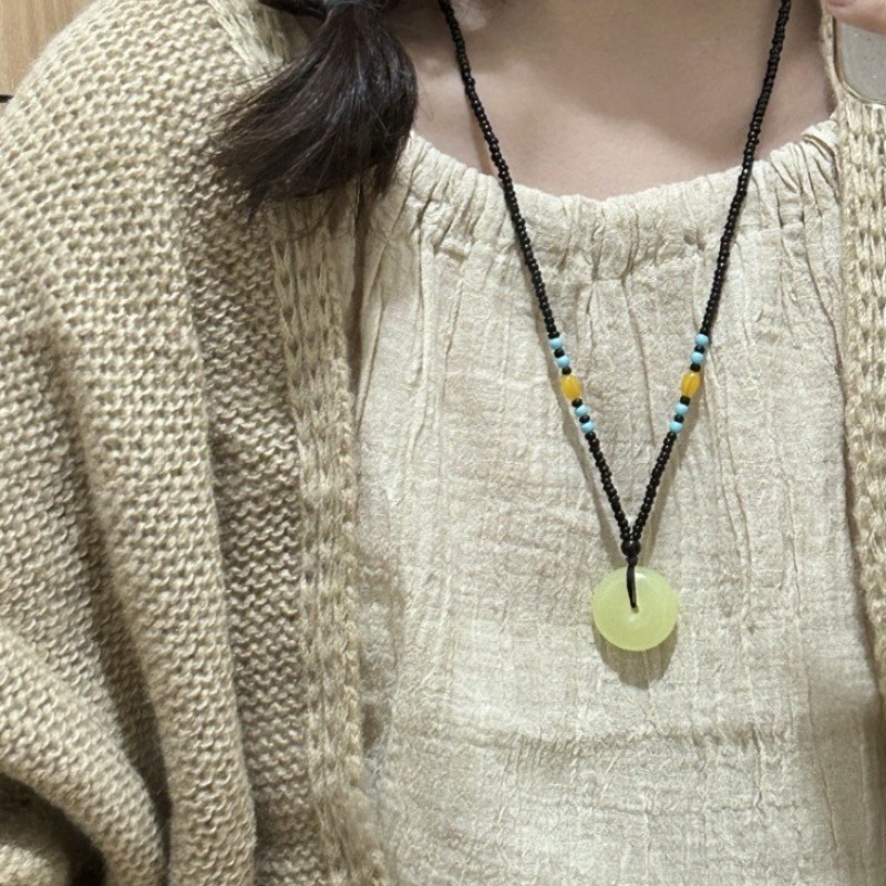 Vòng cổ Bùa May Mắn Mặt Đá Ngọc Bích vintage Thời Trang Cho Cặp Đôi