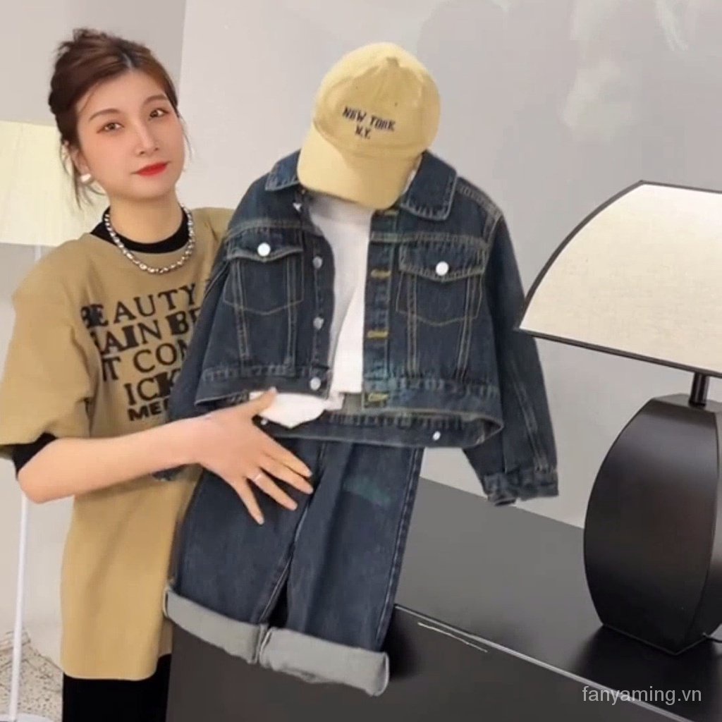 Bộ Áo Khoác jeans denim + Quần jeans Phong Cách Phương Tây Thời Trang Xuân Thu Cho Bé Gái xmyf