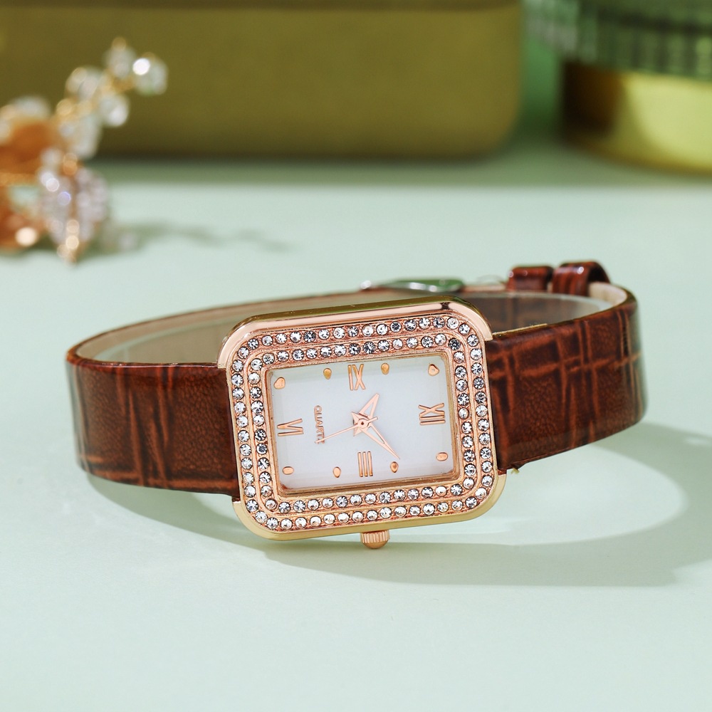 Đồng Hồ Đeo Tay Máy quartz Mặt Vuông Đính Đá Thời Trang Cho Nữ