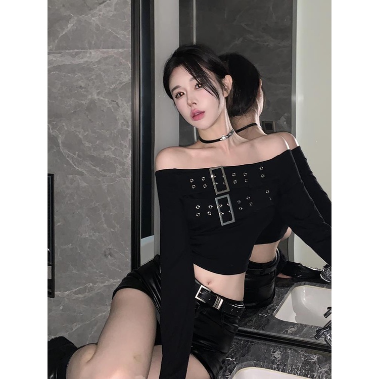 Áo Thun Tay Dài Trễ Vai Quyến Rũ Phong Cách retro Cho Nữ