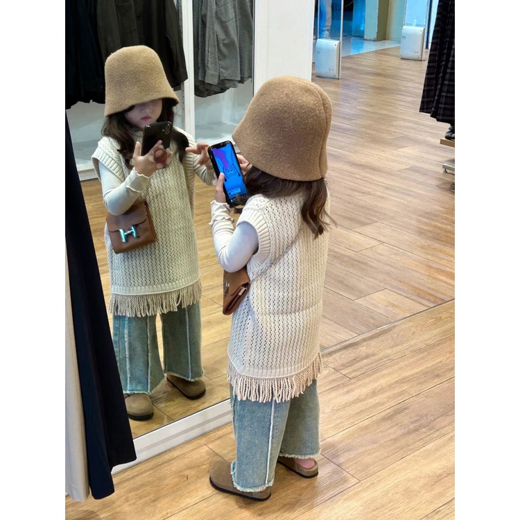 Set Áo Kiểu Không Tay + Áo Sơ Mi + Quần Jean Dài Thời Trang Mùa Thu Phong Cách Hàn Quốc Cho Bé Gái