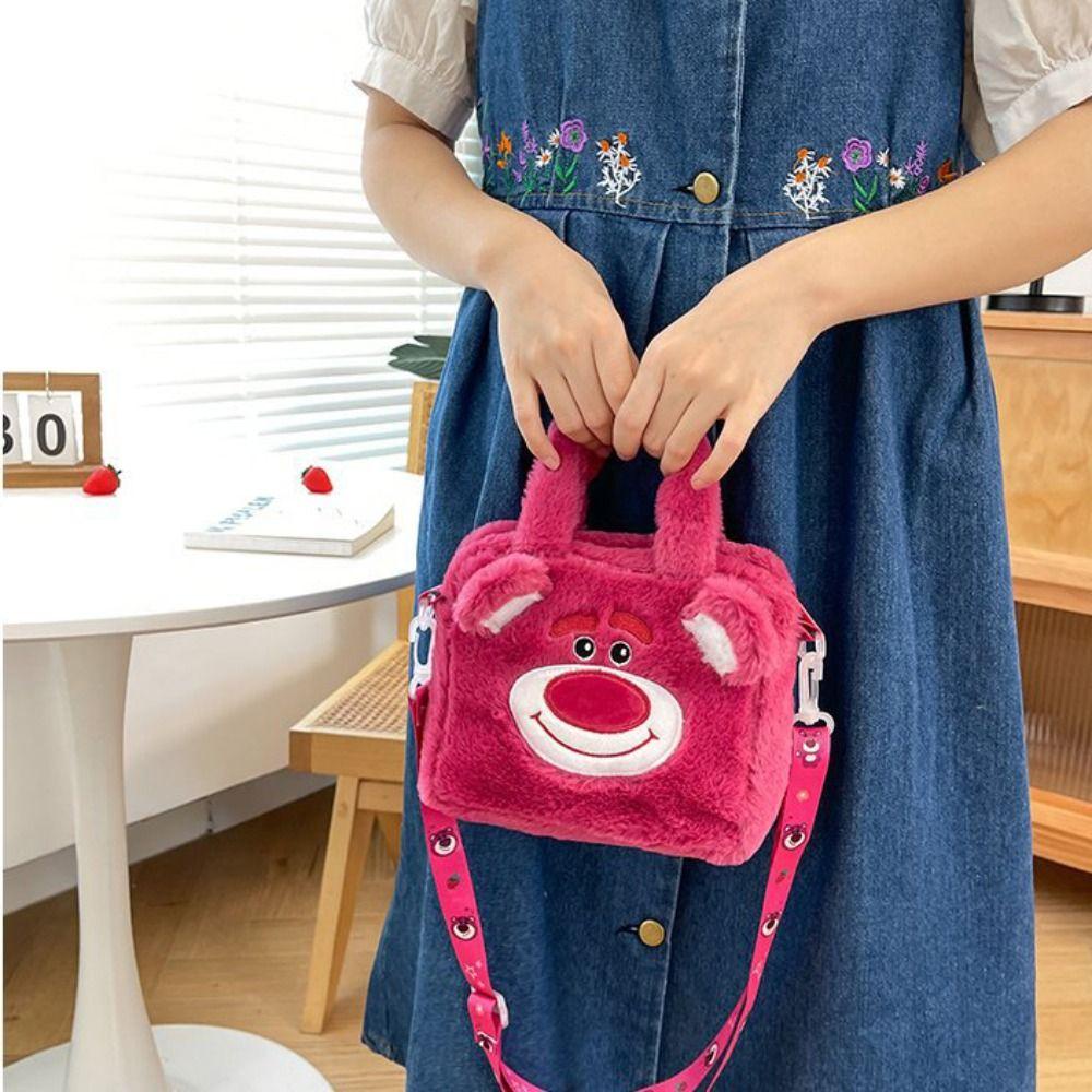 Shanhai Túi Đeo Chéo Hình Vuông Cỡ Nhỏ In Họa Tiết Hoạt Hình Gấu / Dâu Tây Nhồi Bông Dễ Thương Cho Bé