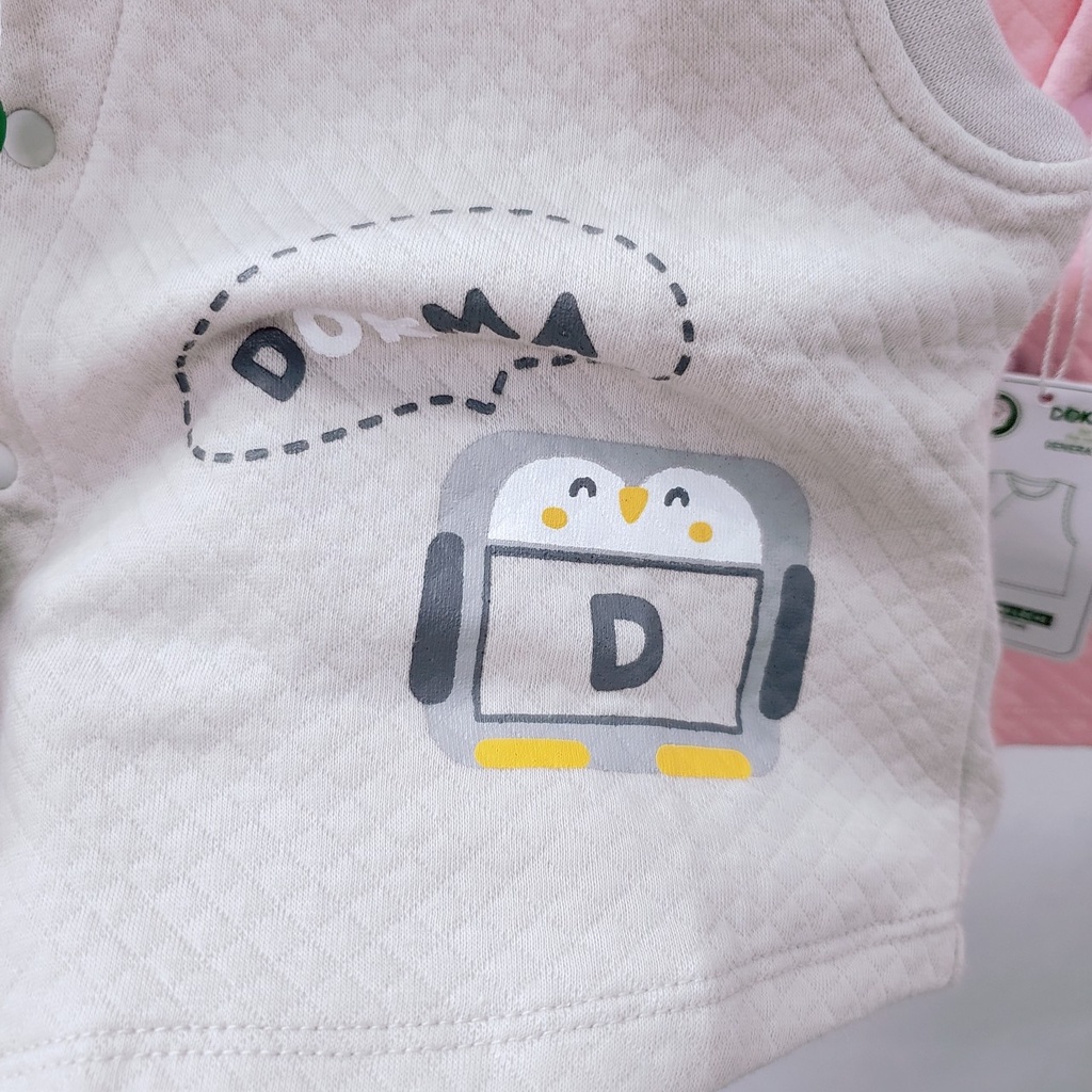 Áo gile sơ sinh thu đông cúc cài lệch vải nỉ xốp trần bông dày dặn Dokma cho bé trai bé gái 0-12 tháng