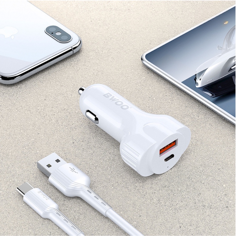 Tẩu sạc nhanh ô tô 2 cổng BWOO 30W PD Usb Tyc Chống cháy nổ cho iphone samsung oppo xiaomi PINSHOP | BigBuy360 - bigbuy360.vn