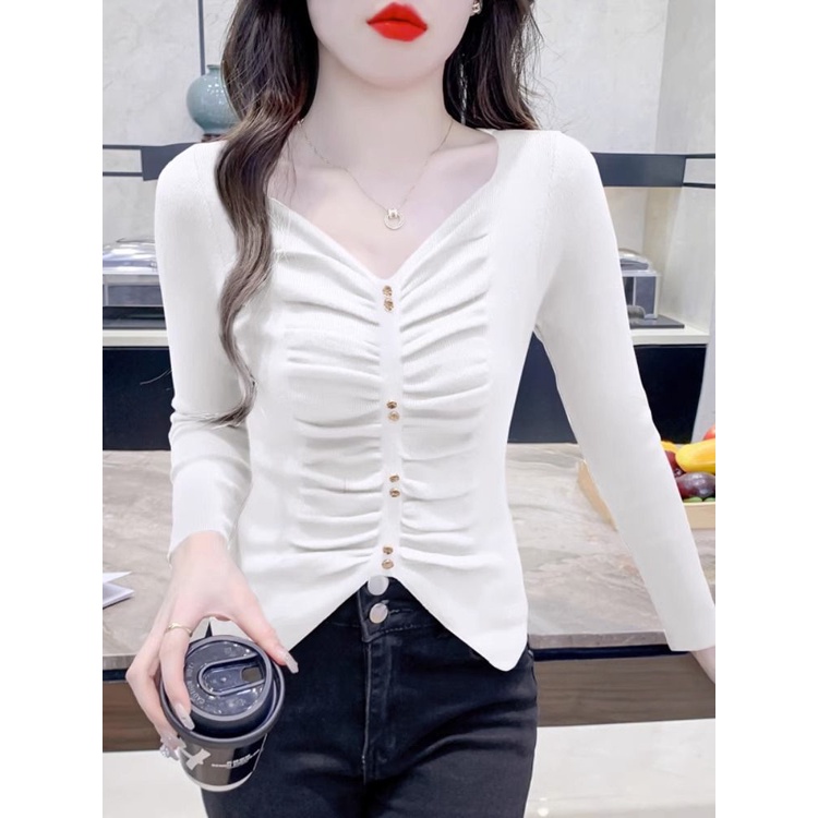 Áo Thun Dệt Kim Tay Dài Dáng Ôm Phong Cách Hàn Quốc Thời Trang Mùa Thu Cho Nữ 2