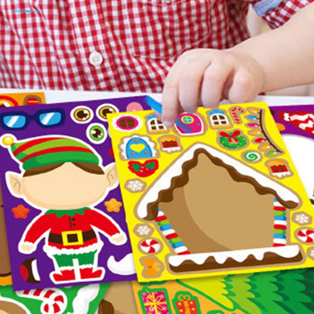Glshime Bộ Đồ Chơi sticker Xếp Hình Ông Già Noel Tuần Lộc Nai Sừng Tấm Vui Nhộn diy Cho Bé Trai Và Bé Gái