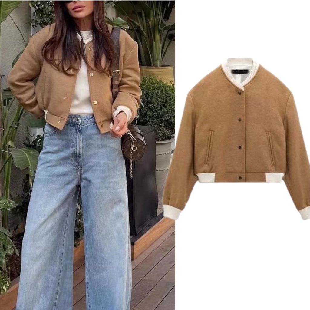 Zara Áo Khoác bomber Khóa Cài Vàng Thời Trang Nữ Tính 2859289