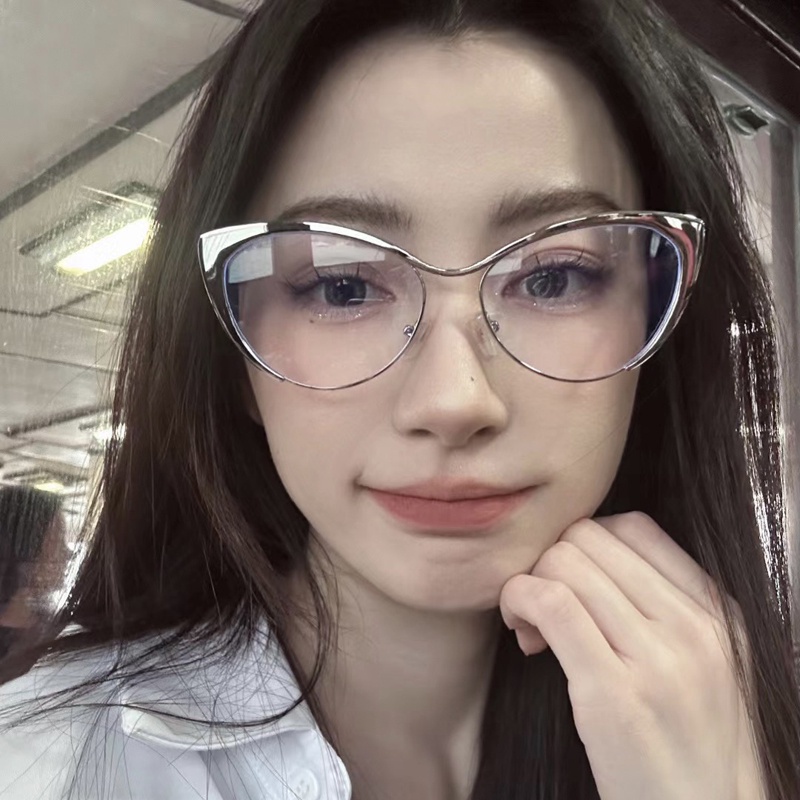 Kính Mát Mắt Mèo Gọng Kim Loại Chống Ánh Sáng Xanh Thời Trang Vintage Phương Tây Cho Nữ