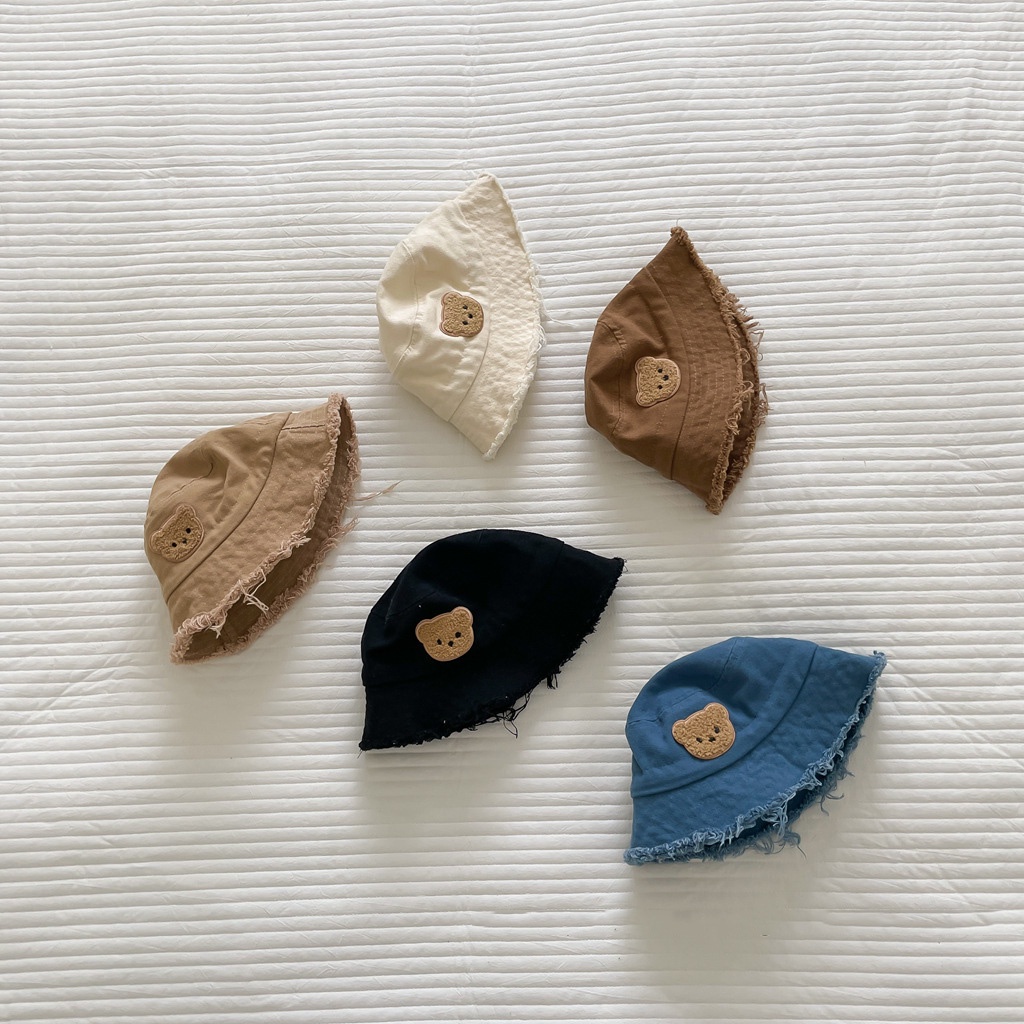 Dễ Thương Mũ bucket Che Nắng Vành Lớn Viền Lông Gấu Nhỏ Thời Trang Cho Bé