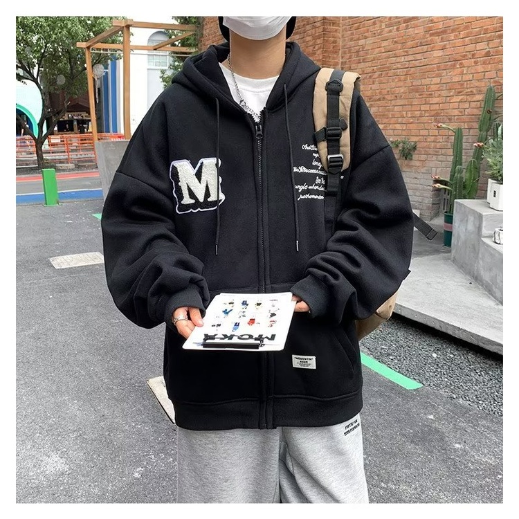 Áo Khoác hoodie Tay Dài Dáng Rộng Có Khóa Kéo Thời Trang Cho Nam Giới size m-8xl
