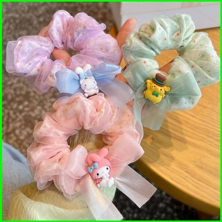 Sanrio dfo cuộn dây buộc tóc dạng lưới thắt nơ hoa hai lớp dễ thương 1 #