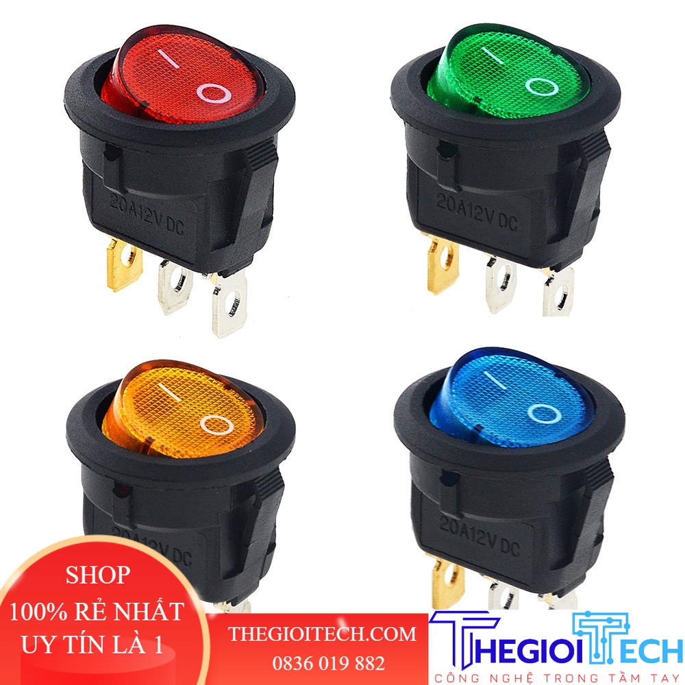 1Cái 20A KCD1-2 Đèn LED Ô Tô Tròn Đính Đá Bật/Tắt SPST 3 Chân Tặng Nút Bấm Tự Làm phụ Kiện 20 Mm - Màu đỏ