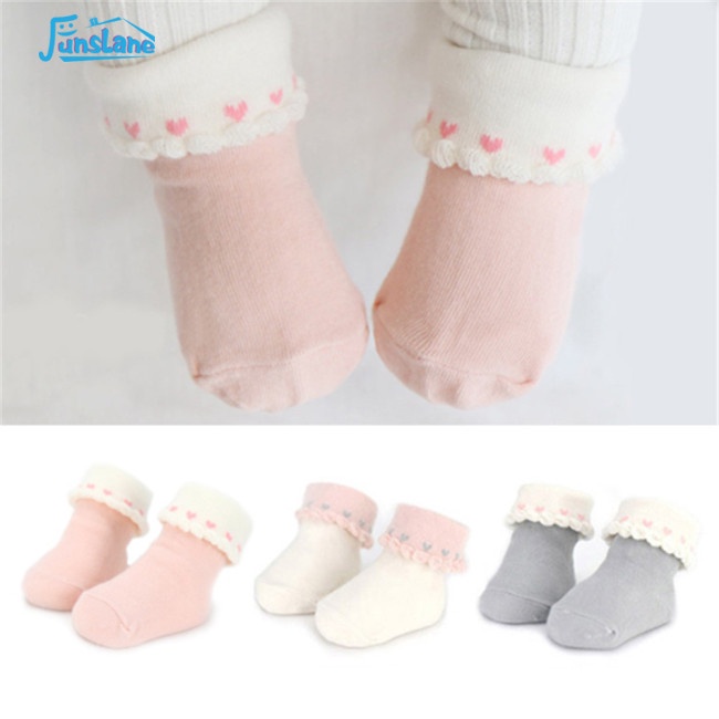 Funslane Đôi Tất Chân cotton Chống Trượt Giữ Ấm Phối Ren Công Chúa Dành Cho Bé Gái