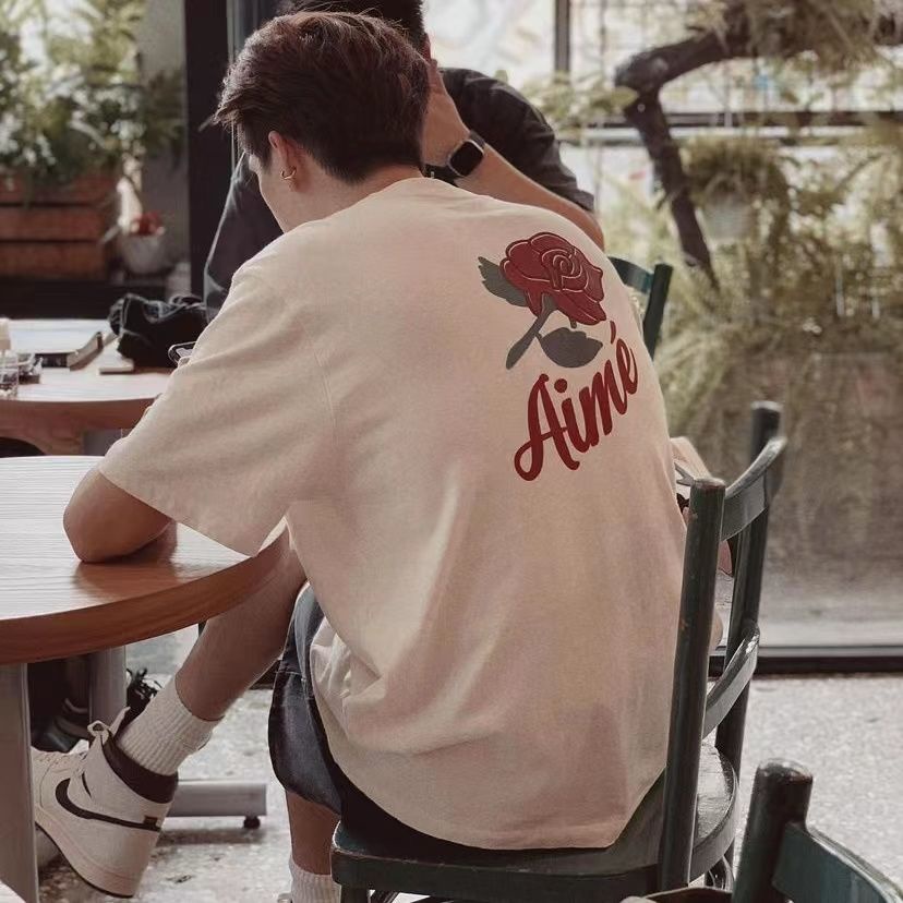 MVEI Aime Leon Dore Rose Graphic Tee Pristin Rose printed short-sleeved T-shirt for men and women