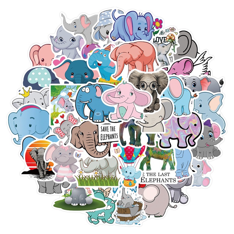 Bộ 50 Hình Dán Con Voi Dễ Thương