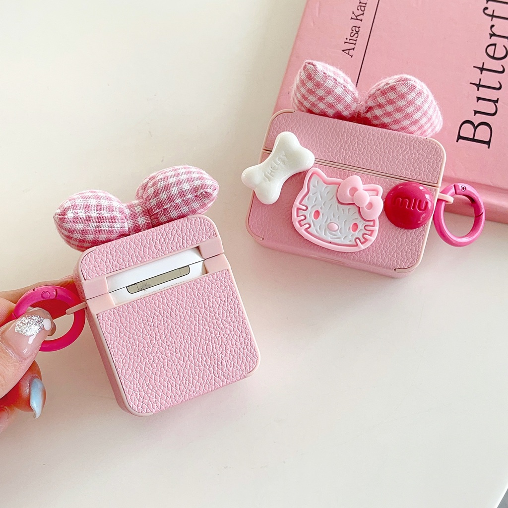 Vỏ Bảo Vệ Hộp Sạc Tai Nghe airpods pro 2 3 1 Bằng tpu Dẻo Hình hello kitty Màu Hồng Chống Sốc / Thất Lạc Tiện Dụng Ốp
