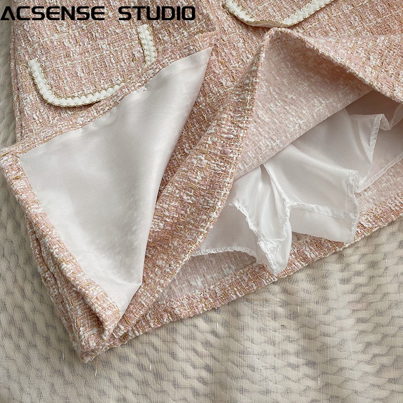 ACSENSE STUDIO váy dạ tweed Chân váy nữ Cute Đơn giản INS Hàn Phong WWY2393EXO39Z230926
