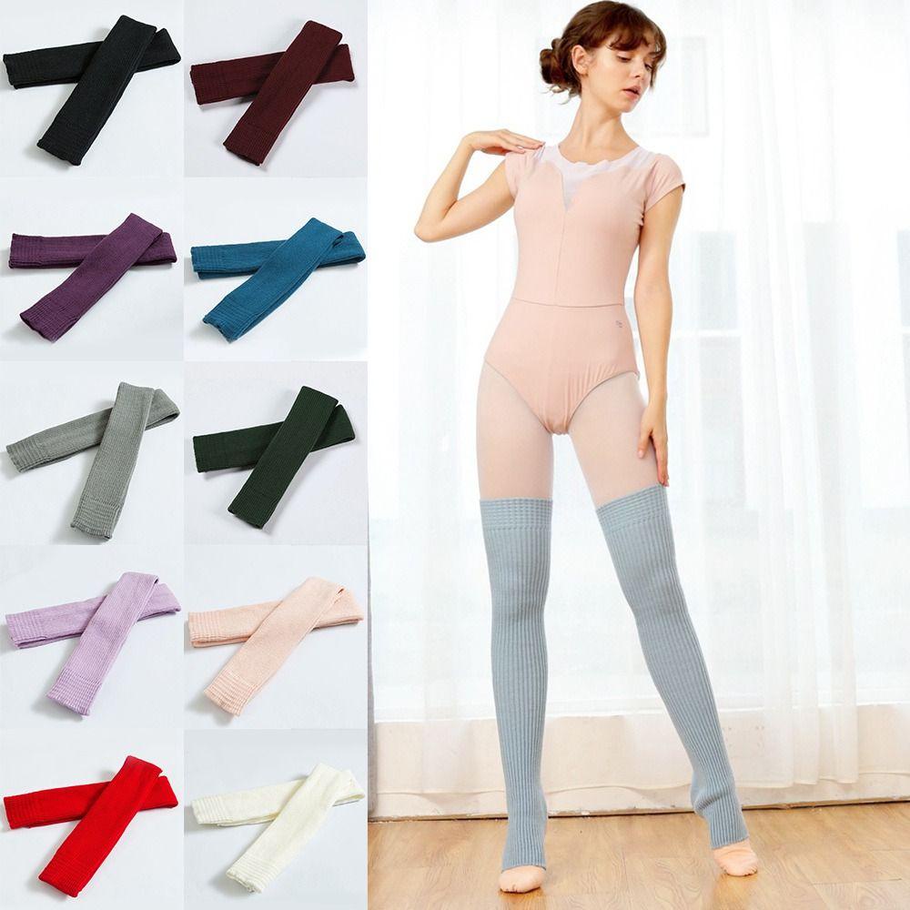 1 Đôi Tất Dệt Kim Giữ Ấm Chân Dài Qua Gối Màu Trơn Mùa Thu Đông Cho Nữ