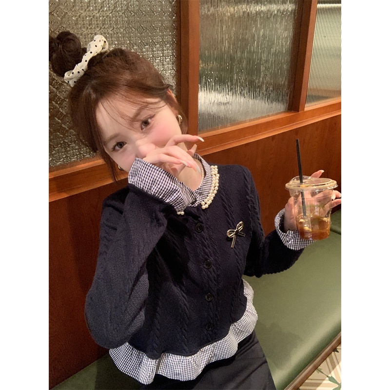 Áo Khoác cardigan Giả Hai Lớp Tay Dài Dáng Ôm Thời Trang Mùa Thu Cho Nữ