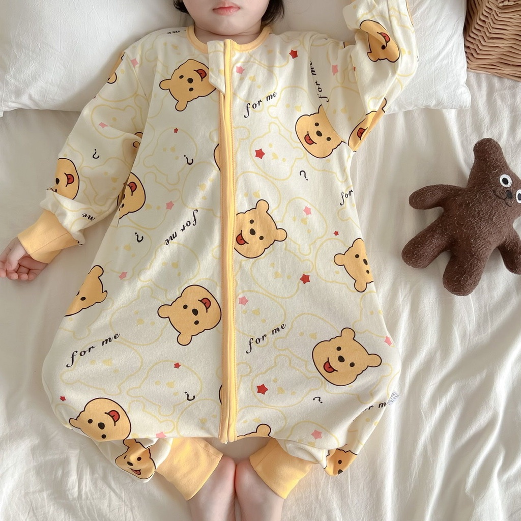 Túi Ngủ Tay Dài Có Khóa Kéo Chống Đá Họa Tiết Hoạt Hình Thời Trang Thu Đông Cho Bé