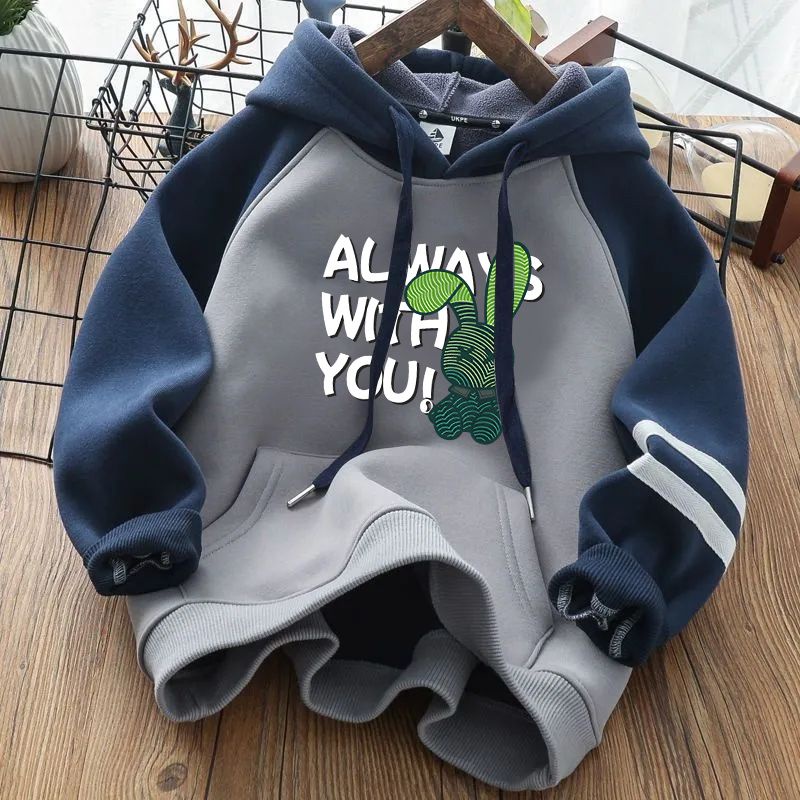 Áo Hoodie Dày Dặn Giữ Ấm Thời Trang Mùa Đông Cho Bé Trai 4-13 Tuổi