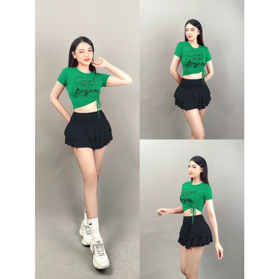 Áo tập gym yoga aerobic nữ croptop dây chữ xinh xắn