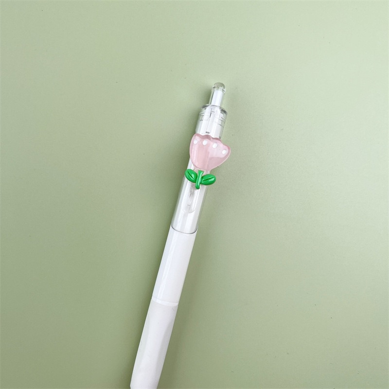 Bút Bi Bấm deli dupe gắn charm hoa nhí Mực Gel Đen Ngòi 0.5mm đáng yêu