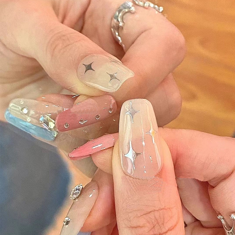 Miếng Dán Trang Trí Móng Tay Họa Tiết Ngôi Sao Đính Đá 5d Nhiều Màu Sắc