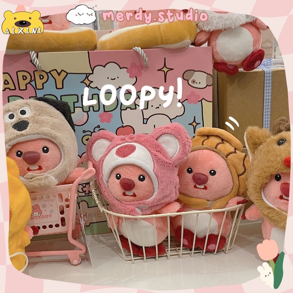 🔥Loopy Móc khoá🔥15cm Móc khoá Gấu Bông Hải ly Loopy mũ Gấu Dâu Lotso- Mũ thỏ- Mũ chó xinh xăn AIXINI