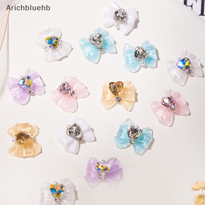 Set 5 Hạt Đá resin 3d Hình Nơ Trái Tim Lấp Lánh Trang Trí Móng Tay Cho Nữ