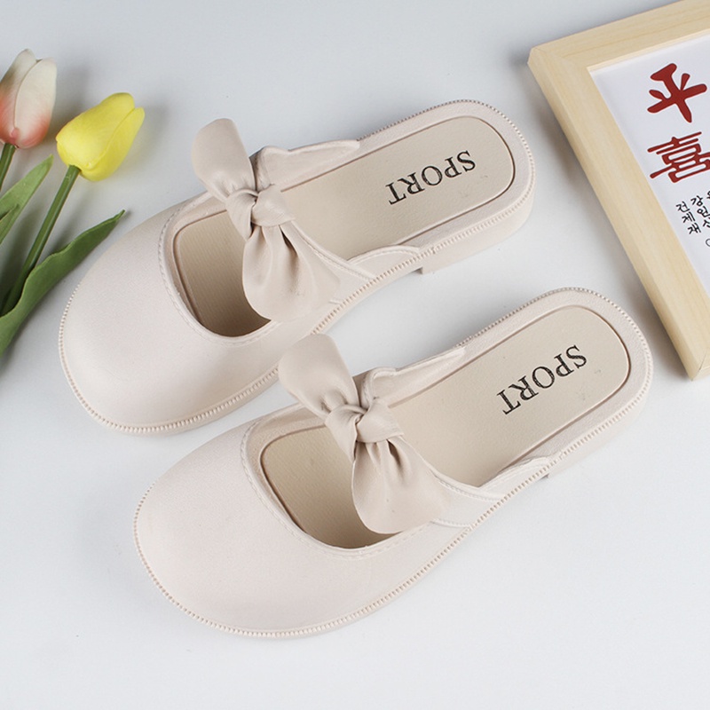Dép Sandal Xỏ Ngón Đính Nơ Màu Trơn Thời Trang Cho Nữ