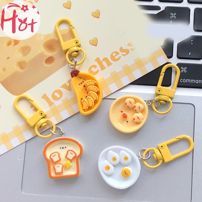 Jr Móc Khóa Hình Bánh Mì Trứng / Chuối Hoạt Hình Sáng Tạo