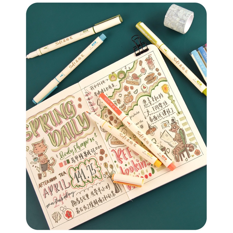 Bộ 24 Bút Brush Soft Viết Thư Pháp Calligraphy/Bullet Journal Ngòi Cao Cấp