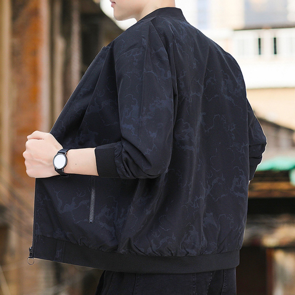 Endso.mx Áo Khoác Dáng Rộng Thoáng Khí In Họa Tiết Rằn Ri Có Túi Khóa Kéo Thời Trang Mùa Xuân Thu Cho Nam