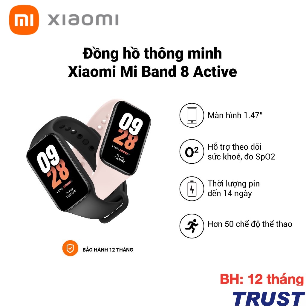 Vòng đeo tay thông minh Xiaomi Mi Band 8 Active - BH 12 Tháng