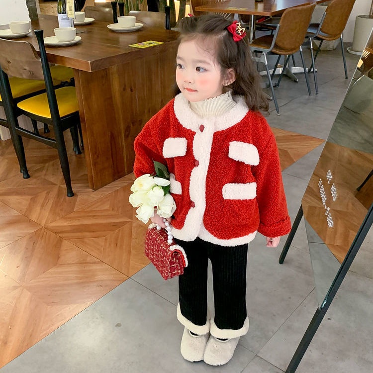 Aiyaya quần áo trẻ em Áo khoác đỏ giáng sinh Phong cách mới mùa thu đông áo khoác sang trọng Thích hợp cho bé gái