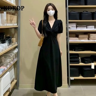Váy Cổ Chữ v Màu Đen / Trà Dáng Ôm