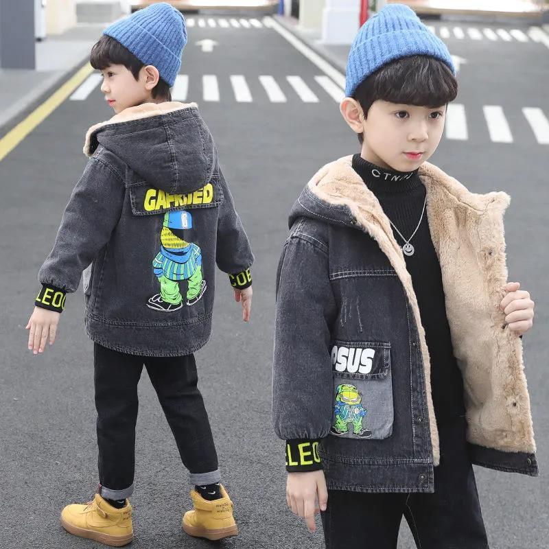 Áo Khoác denim Lót Nhung Dày Dặn Phong Cách Thời Trang Thu Đông Mới Cho Bé Trai