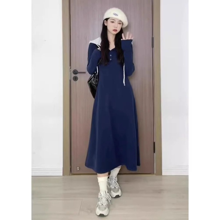 Đầm midi Ôm Dáng Có Mũ Trùm Đầu size Lớn m-5xl Thời Trang Mùa Thu Cá Tính Mùa Thu Dành Cho Nữ
