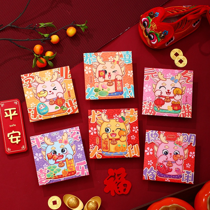 Set 6 Bao Lì Xì Đỏ angpao Mừng Năm Mới 2024