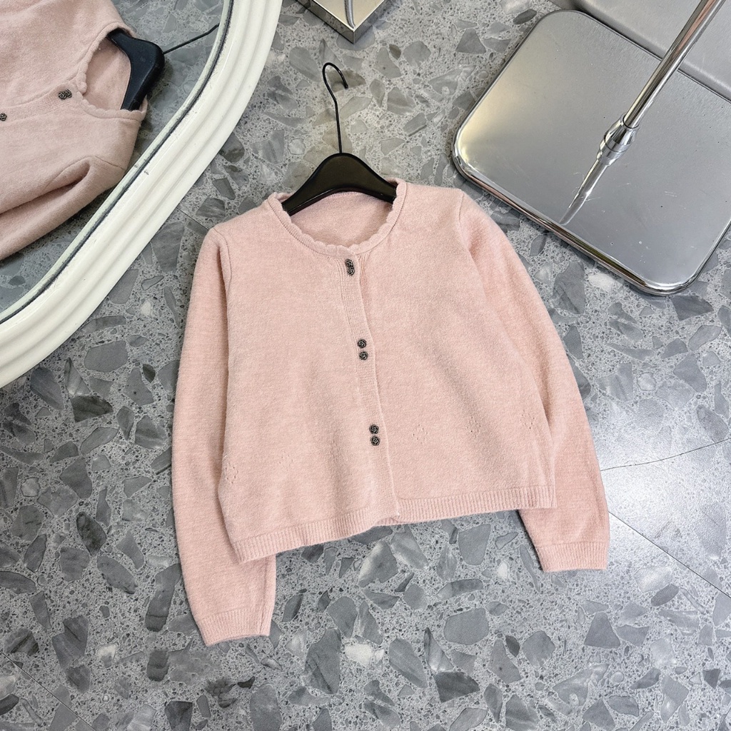 Áo cardigan, Áo Len, Áo Khoác Chất Len Lông Dày Dặn, Ấm Áp Màu Hồng Trắng, Cúc Hoa