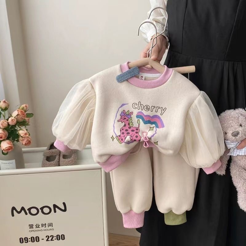 Bộ Quần Áo Nỉ Dày Dặn In Họa Tiết Hoạt Hình Thời Trang Thu Đông Cho Bé Gái